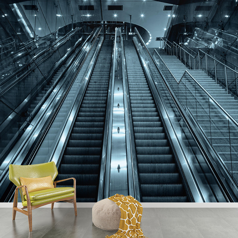 Photography Style Escalator Mural Decal Modern Mildew Resistant for Living Room