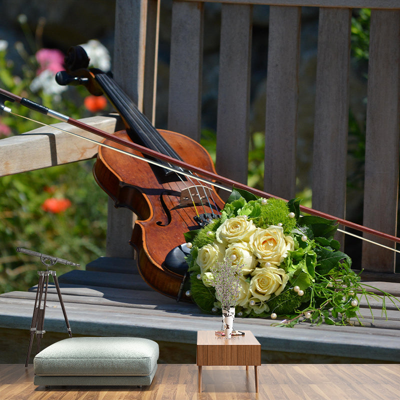 Contemporary Hobby Violin Mural Wallpaper Water Resistant Environment Friendly Wall Decor