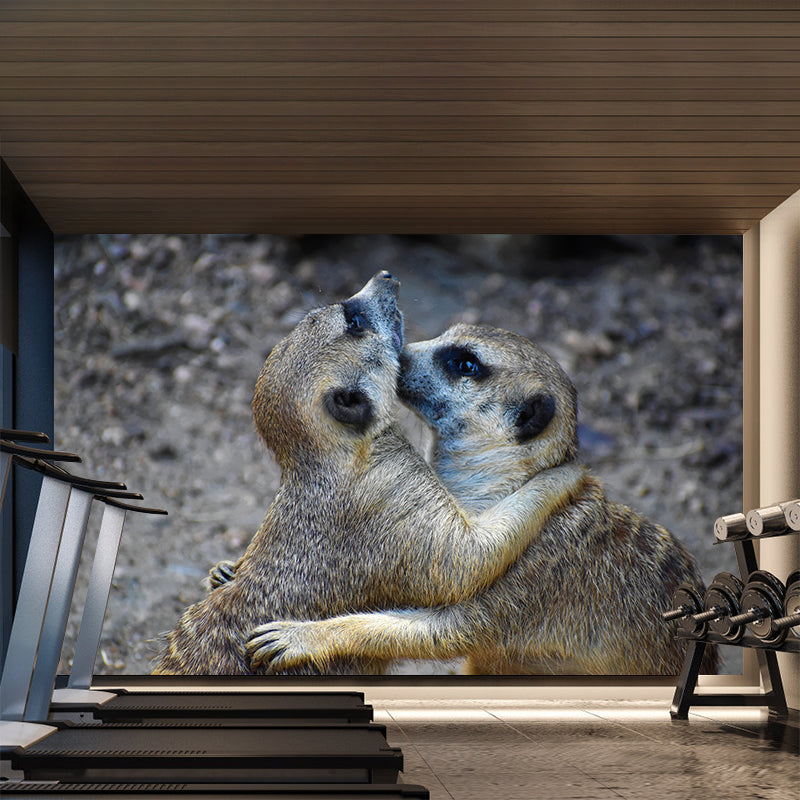 Contemporary Style Meerkat Mural Eco-friendly Wallpaper Wall Covering for Sitting Room