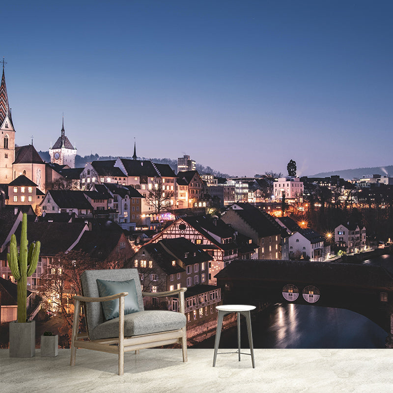 Modern City Mural Decal Mildew Resistant Wall Art for Living Room Bedroom