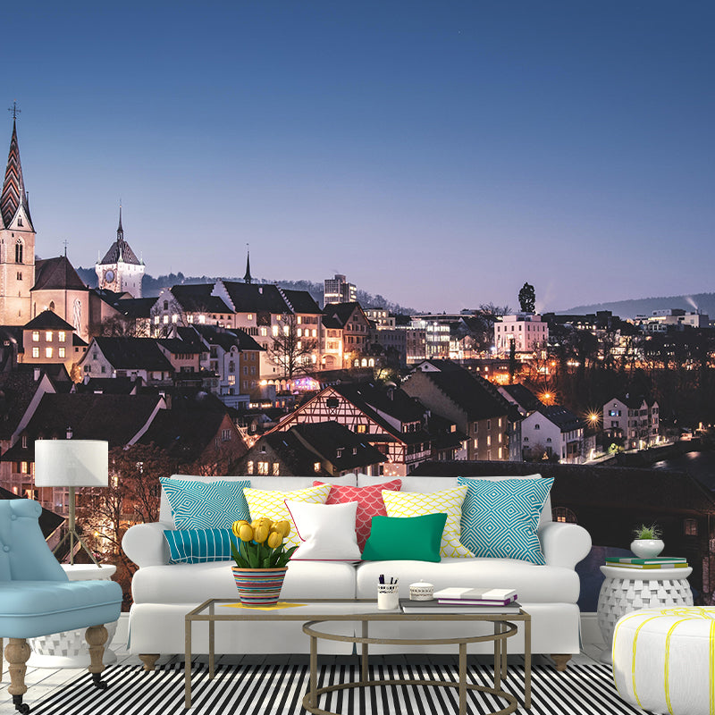 Modern City Mural Decal Mildew Resistant Wall Art for Living Room Bedroom