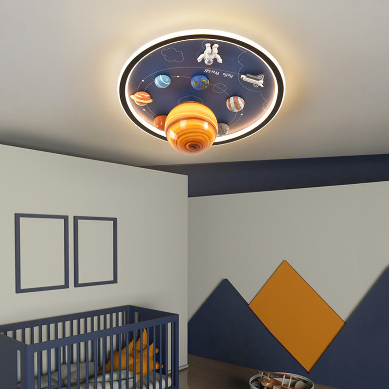 Blue Kids Flush Mount Light Resin LED Ceiling Mount Light Fixture for Children's Room