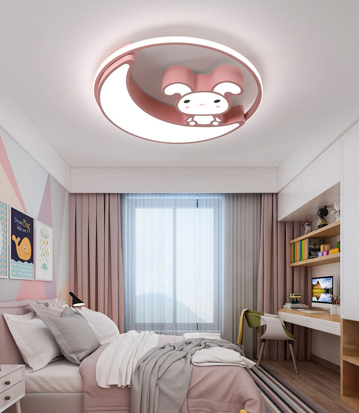 Rabbit Cartoon LED Flush Mount Metal Flush Ceiling Light for Children's Room