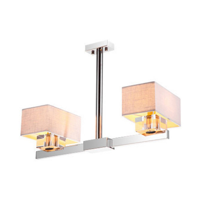 Fabric Chrome Hanging Pendant Light Rectangle 2/4/6 Bulbs Classic Island Lamp for Dining Room