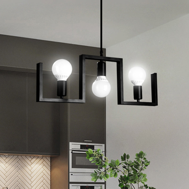 Bulbo esposto classico a sospensione appeso a sospensione 3 luci in metallo isola illuminazione in nero
