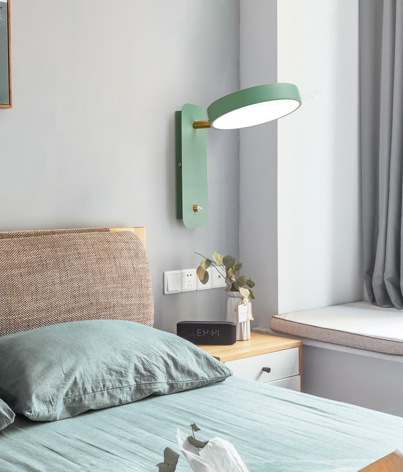 Modern Nordic LED Macaron Wall Lamp Wrought Iron Circular Wall Sconce with Acrylic Shade