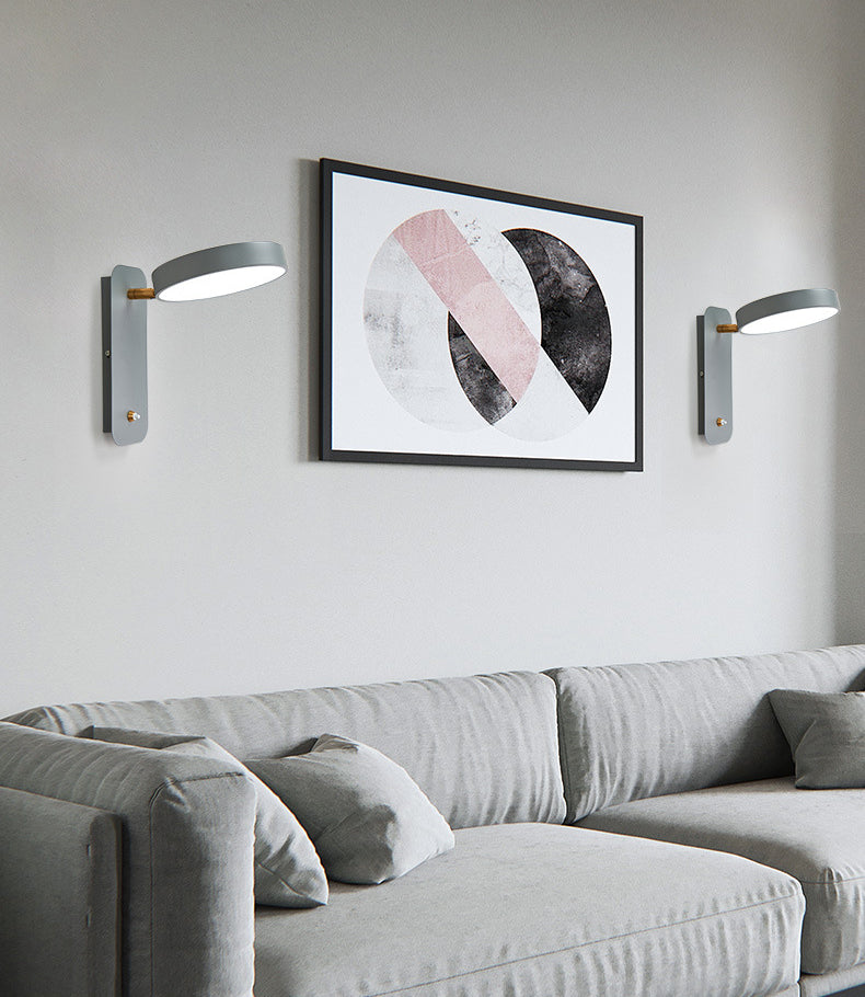 Modern Nordic LED Macaron Wall Lamp Wrought Iron Circular Wall Sconce with Acrylic Shade