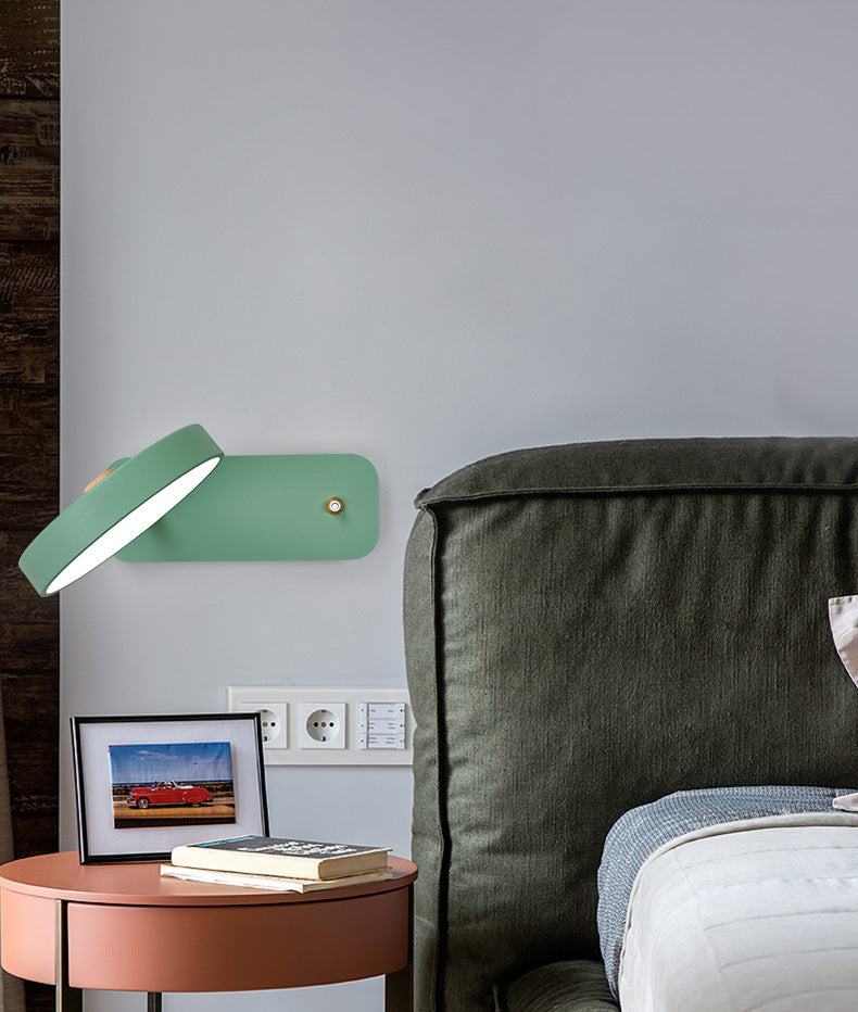 Modern Nordic LED Macaron Wall Lamp Wrought Iron Circular Wall Sconce with Acrylic Shade