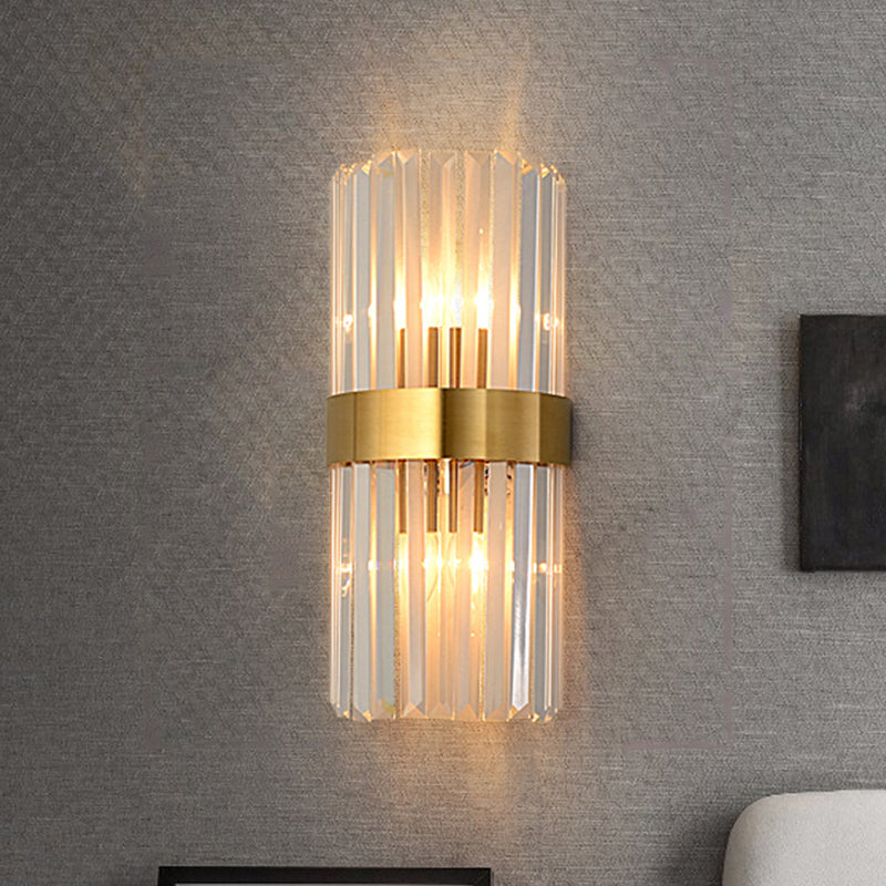 Modern Simple Style Geometric Shade Wall Sconce Metal and Glass 2 Lights Sconces in Gold Finish