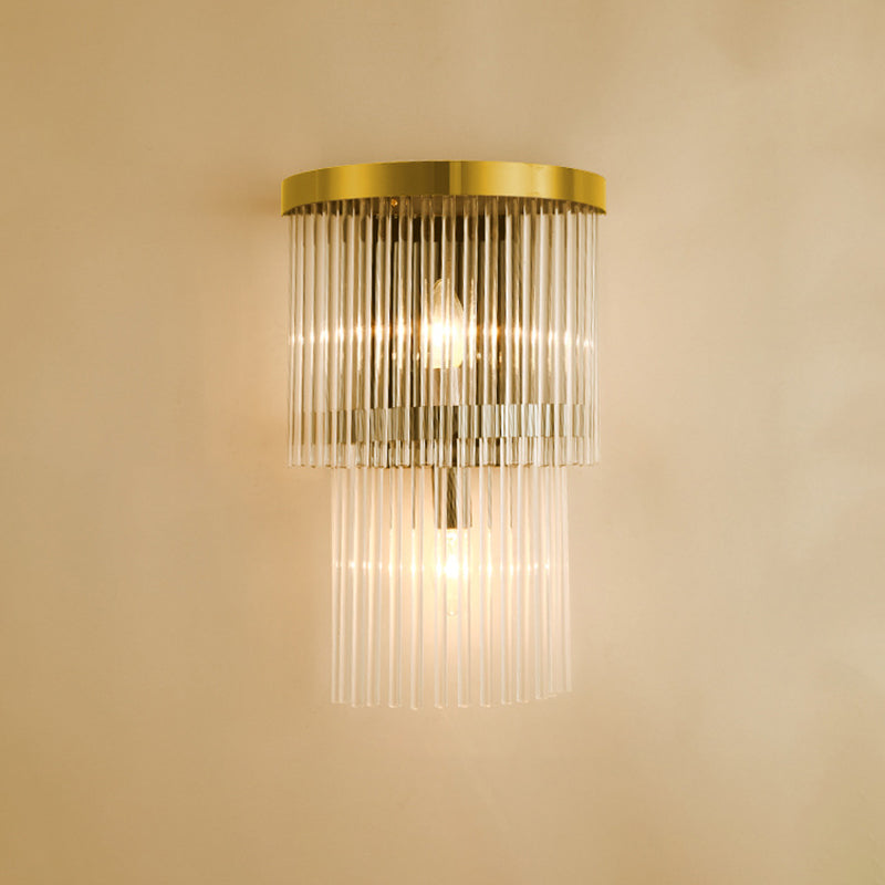Modern Simple Style Geometric Shade Wall Sconce Metal and Glass 2 Lights Sconces in Gold Finish