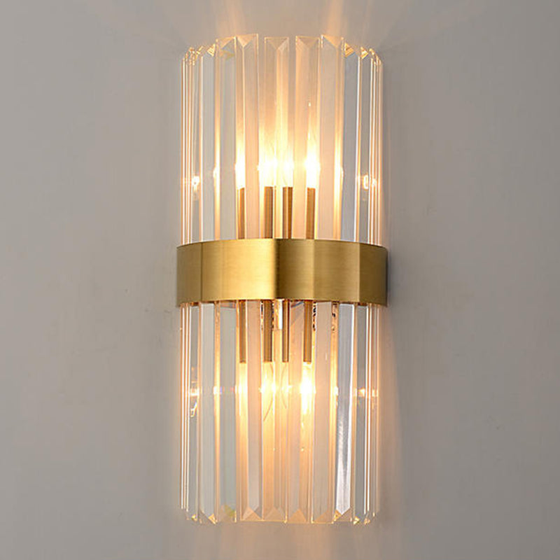 Modern Simple Style Geometric Shade Wall Sconce Metal and Glass 2 Lights Sconces in Gold Finish