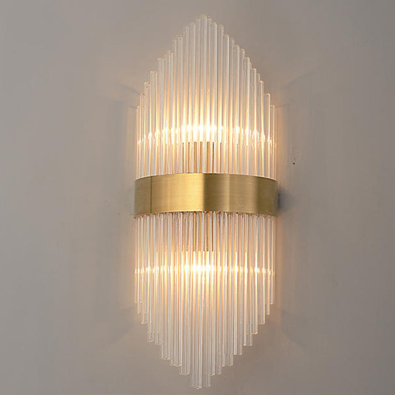 Modern Simple Style Geometric Shade Wall Sconce Metal and Glass 2 Lights Sconces in Gold Finish