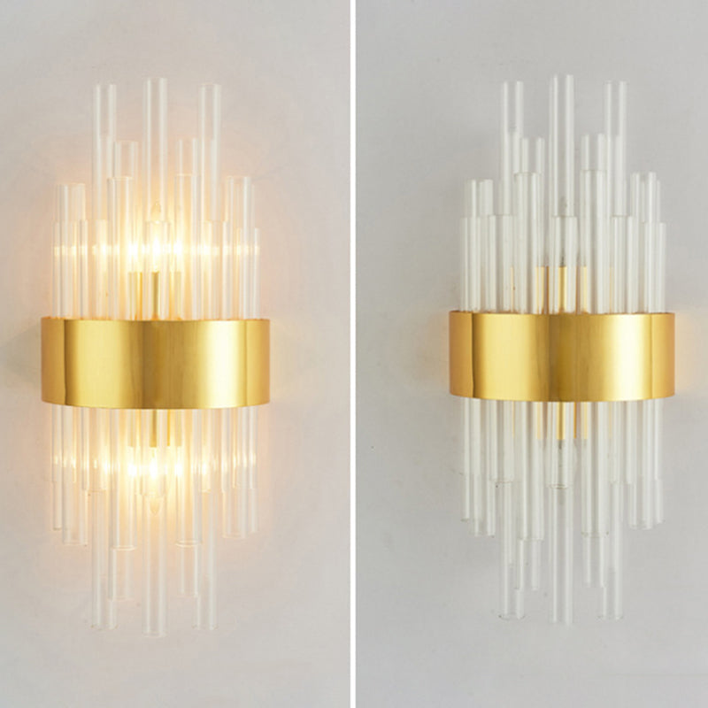 Modern Simple Style Geometric Shade Wall Sconce Metal and Glass 2 Lights Sconces in Gold Finish