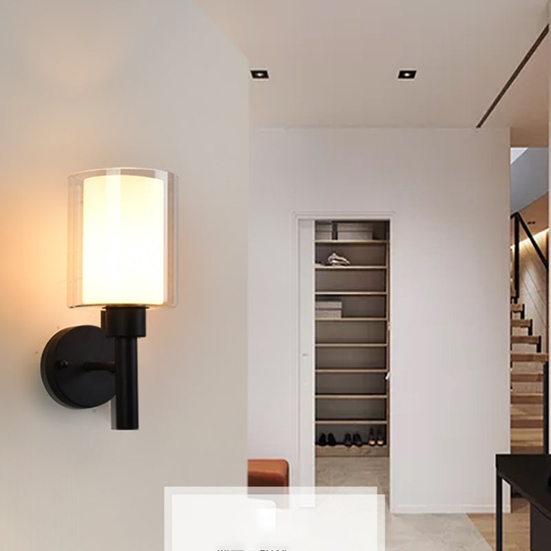 1-Light Round Wall Sconce Modern Simple Style Glass Wall Lighting in Black