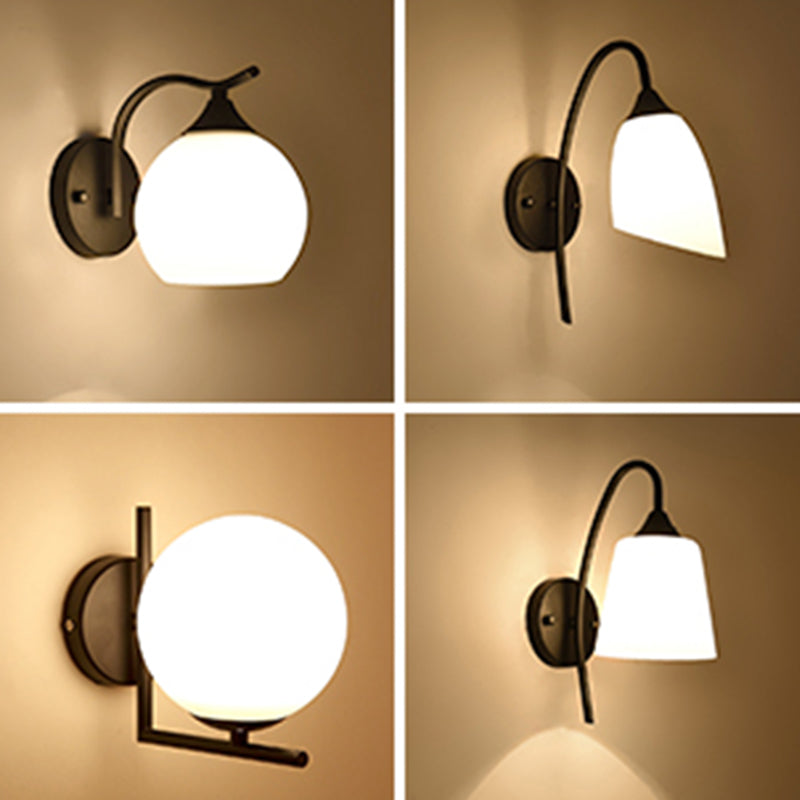 1-Light Round Wall Sconce Modern Simple Style Glass Wall Lighting in Black