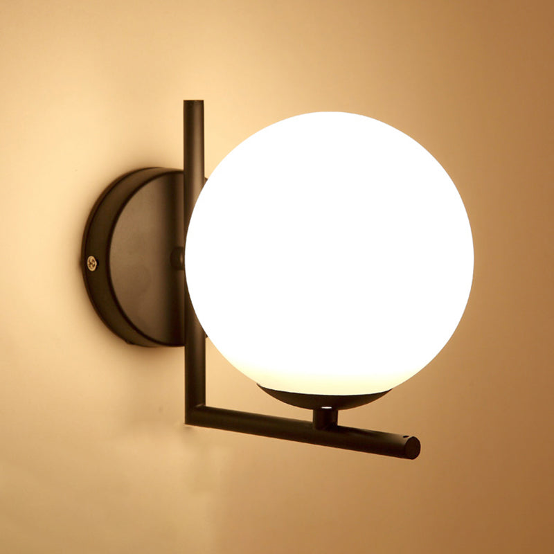 1-Light Round Wall Sconce Modern Simple Style Glass Wall Lighting in Black