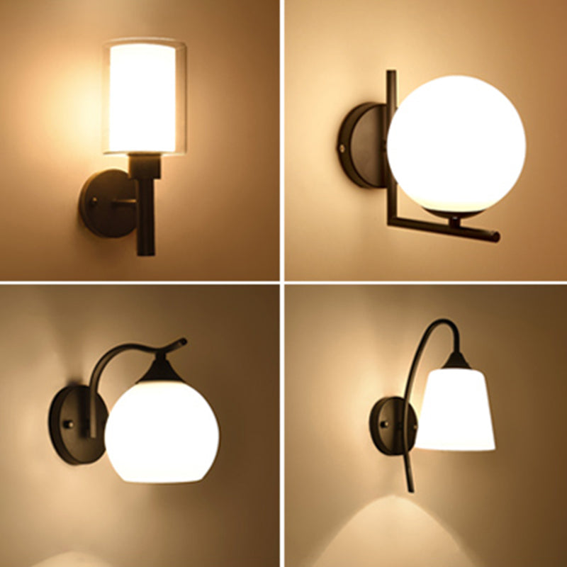 1-Light Round Wall Sconce Modern Simple Style Glass Wall Lighting in Black
