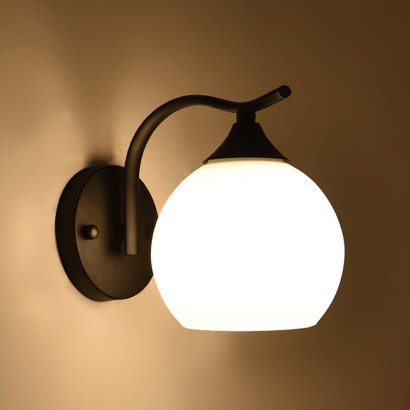1-Light Round Wall Sconce Modern Simple Style Glass Wall Lighting in Black