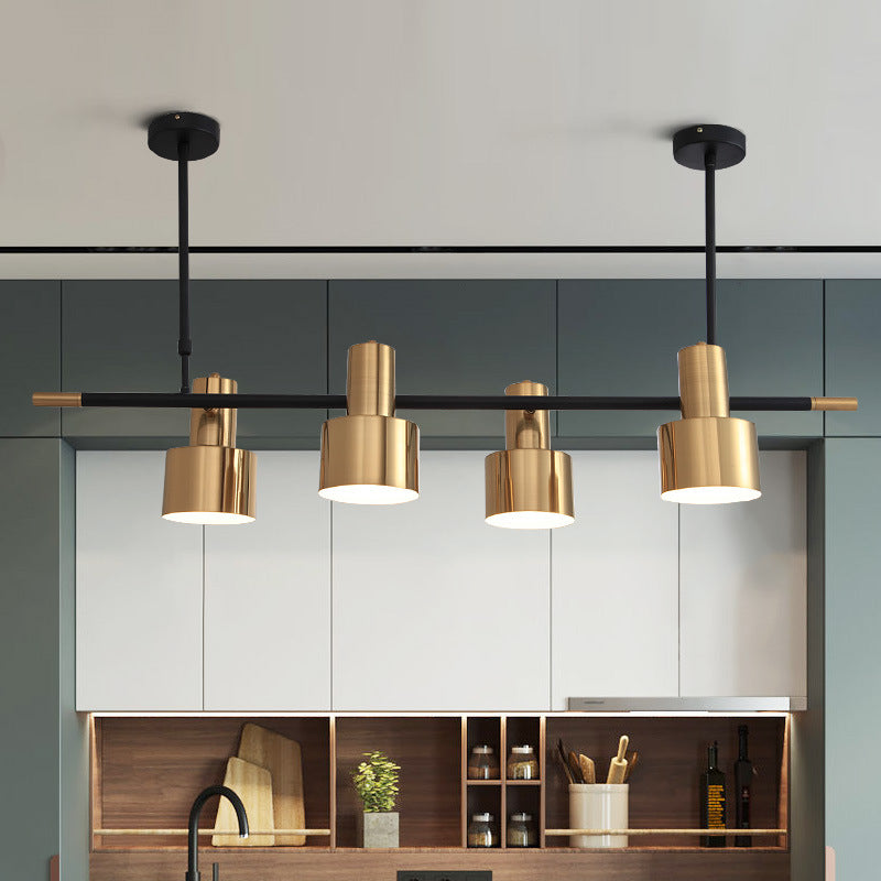 Drum Metal Hanging Pendant Light Traditional 4/5 Lights Dining Room Island Lighting Fixture in Gold