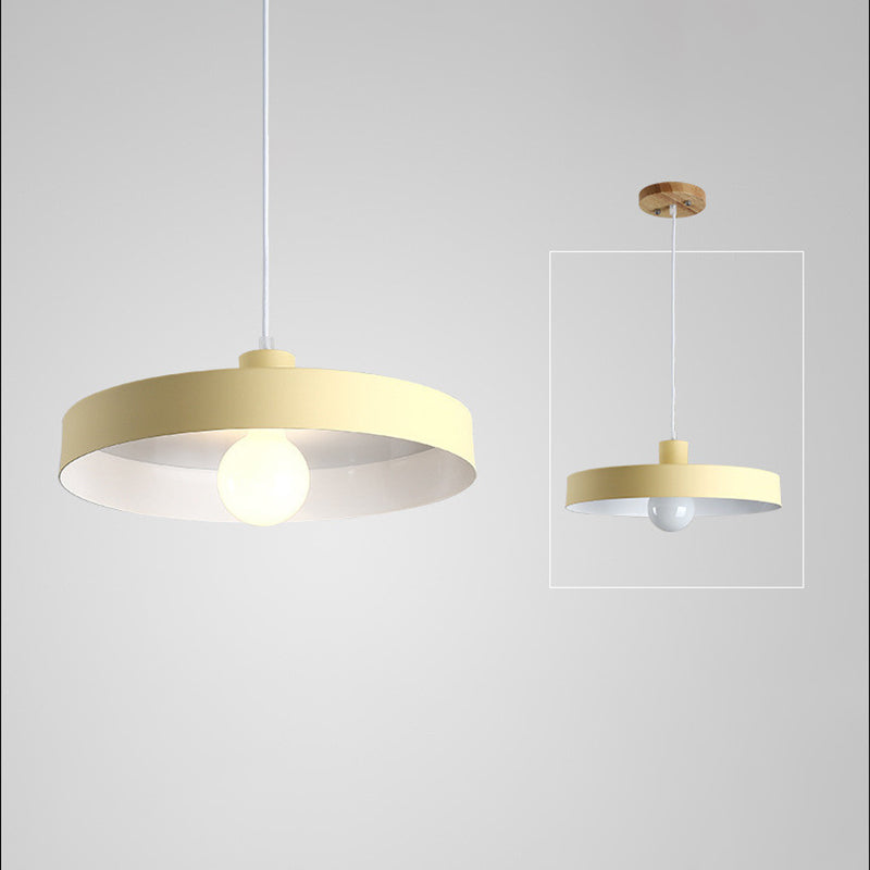 Modern Nordic Macaron Hanging Lamp Wooden Barn Single Pendant Light with Metal Shade