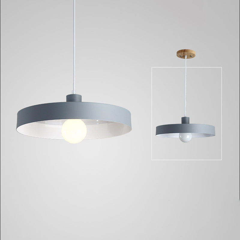 Modern Nordic Macaron Hanging Lamp Wooden Barn Single Pendant Light with Metal Shade