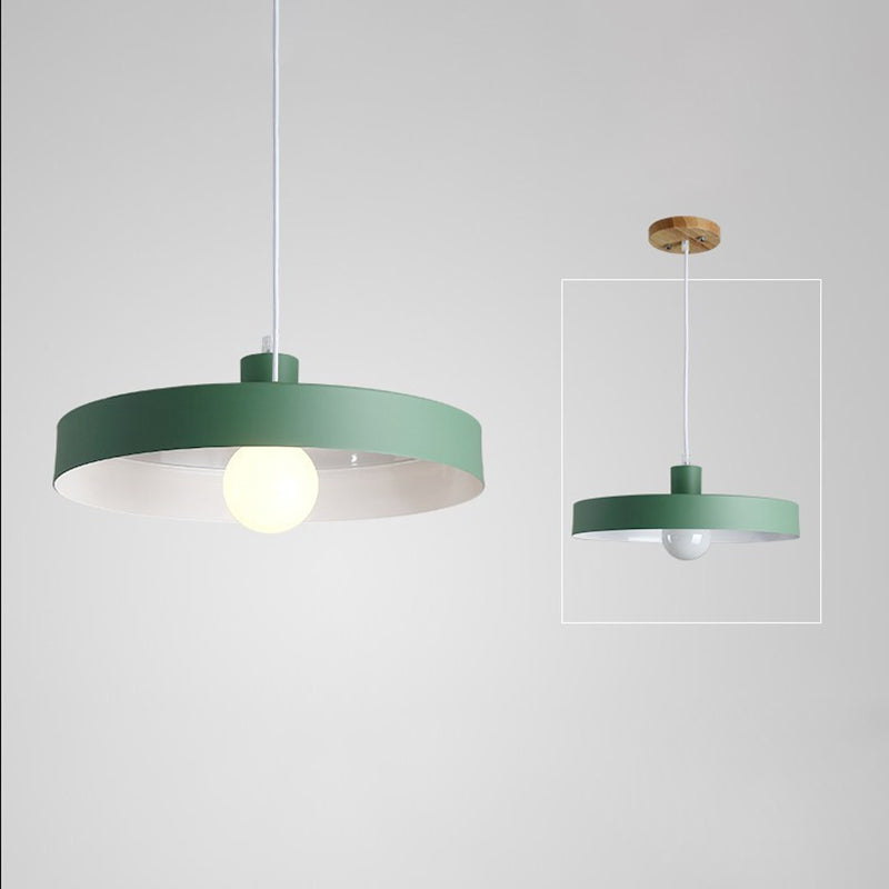 Modern Nordic Macaron Hanging Lamp Wooden Barn Single Pendant Light with Metal Shade