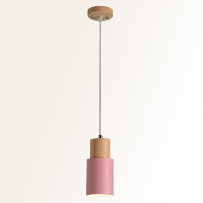 Lamping de suspension de macaron cylindroïde à pendentif unique concise moderne avec nuance en fer forgé