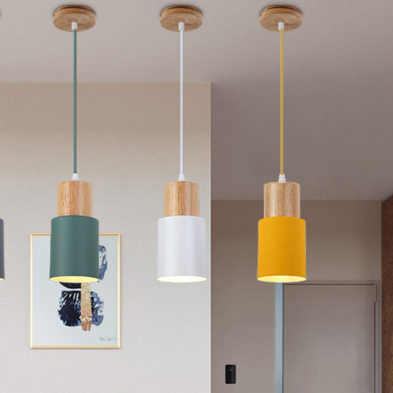 Lamping de suspension de macaron cylindroïde à pendentif unique concise moderne avec nuance en fer forgé