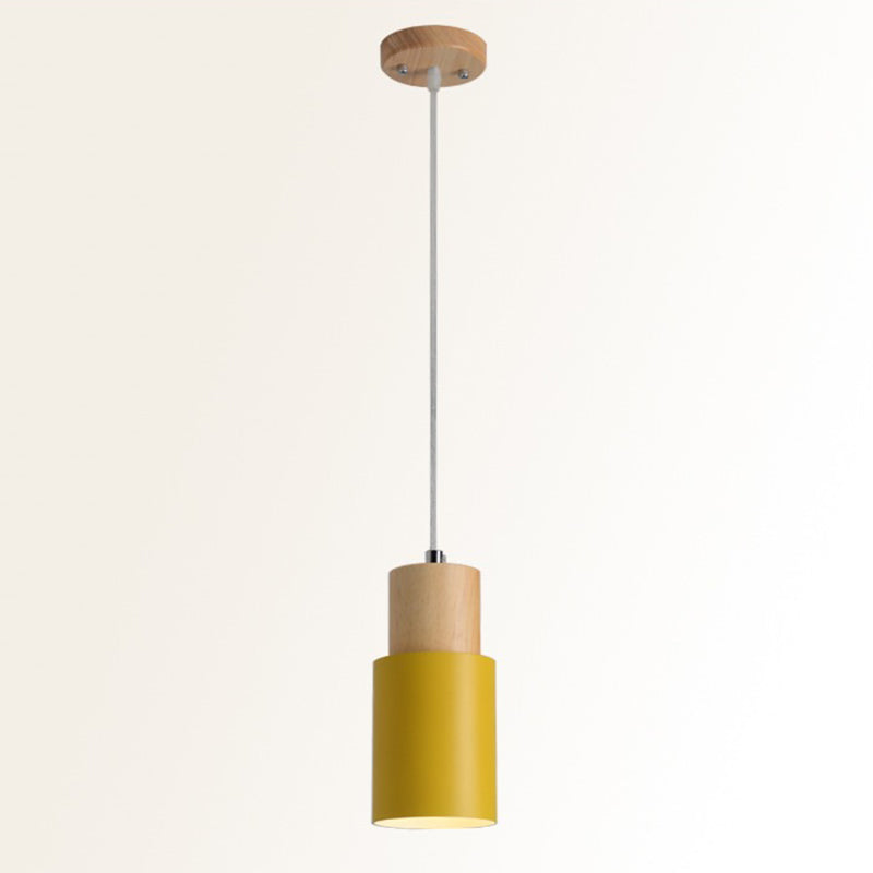 Lamping de suspension de macaron cylindroïde à pendentif unique concise moderne avec nuance en fer forgé