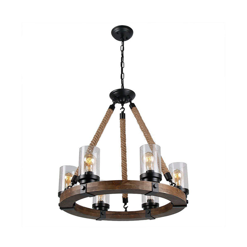 Iluminación colgante de rueda beige madera tradicional 1 lámpara de estar de sala de estar con sombra de cilindro