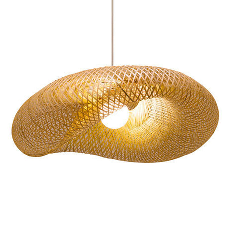 Beige Hat Shaped Pendant Lighting Fixture Asia Style Bamboo Hanging Pendant Light
