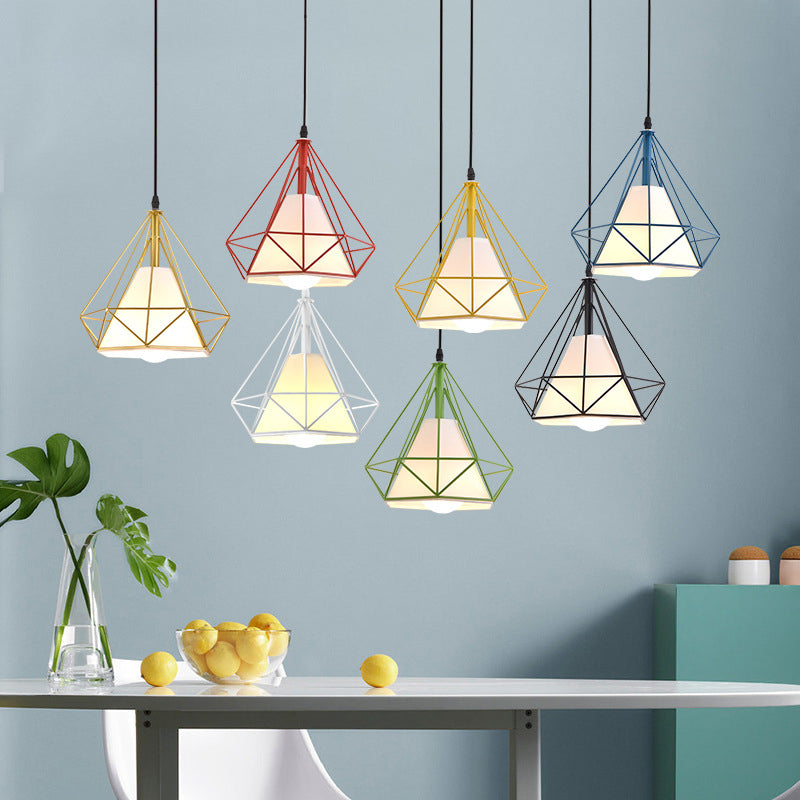 Diamond Metal Hanging Light Fixture Modern Style Down Lighting Pendant for Dinning Room