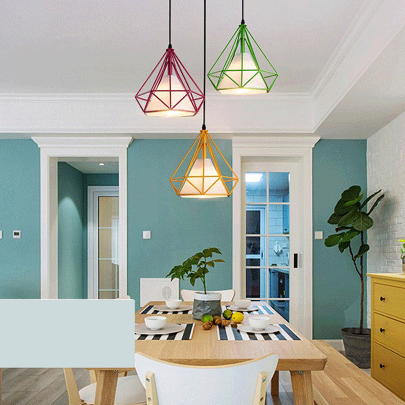 Diamond Metal Hanging Light Fixture Modern Style Down Lighting Pendant for Dinning Room