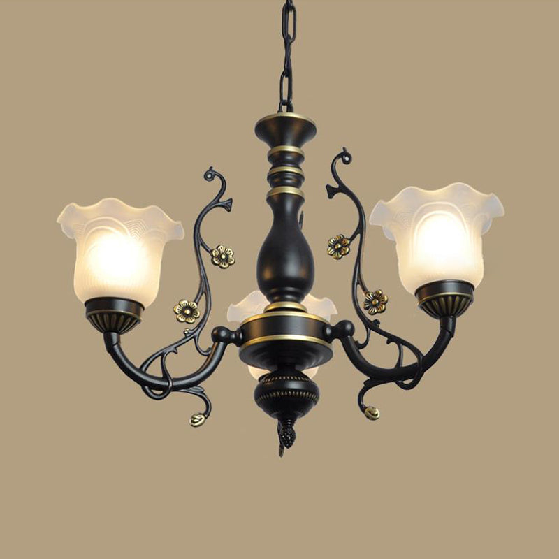Frosted Textured Glass Flared Hanging Chandelier Traditional 3/5/6 Light Living Room Pendant Light in Black/White