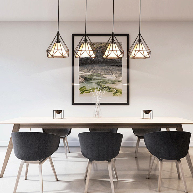 Diamond Metal Hanging Light Fixture Modern Style Down Lighting Pendant for Dinning Room