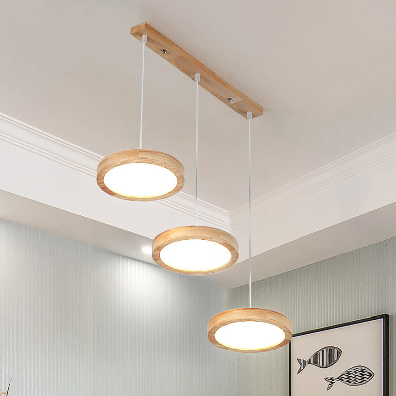 Round Light Suspension Pendant Modern Simple Wood Hanging Lights for Restaurant