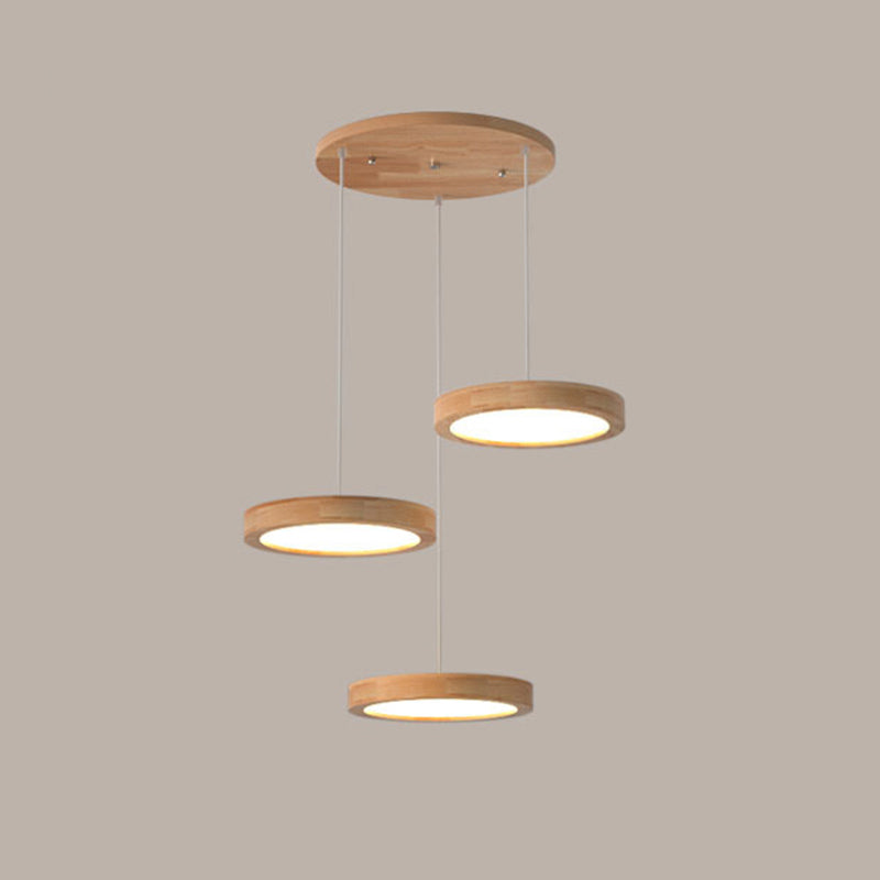 Round Light Suspension Pendant Modern Simple Wood Hanging Lights for Restaurant