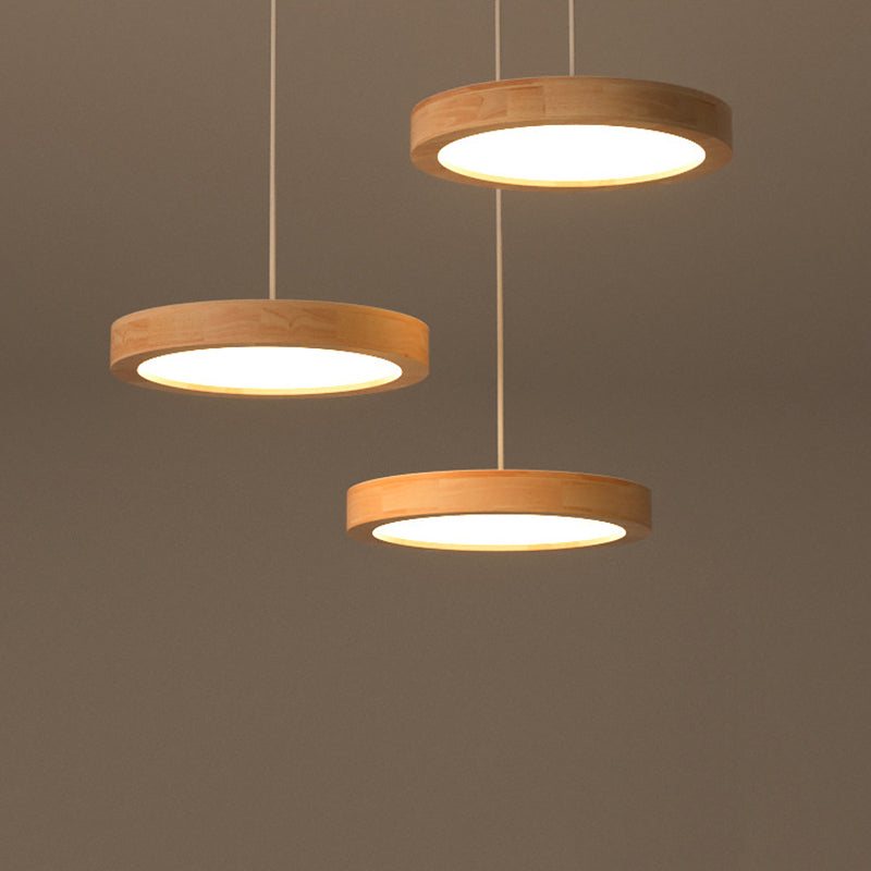 Round Light Suspension Pendant Modern Simple Wood Hanging Lights for Restaurant
