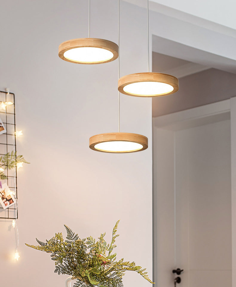Round Light Suspension Pendant Modern Simple Wood Hanging Lights for Restaurant