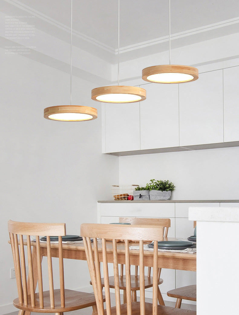Round Light Suspension Pendant Modern Simple Wood Hanging Lights for Restaurant