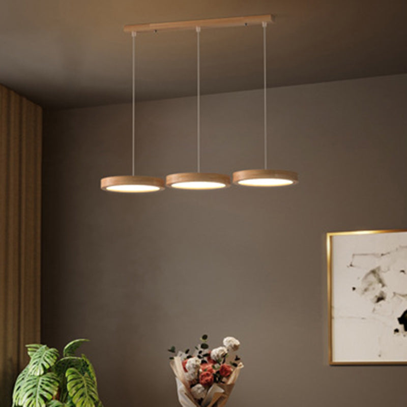 Round Light Suspension Pendant Modern Simple Wood Hanging Lights for Restaurant