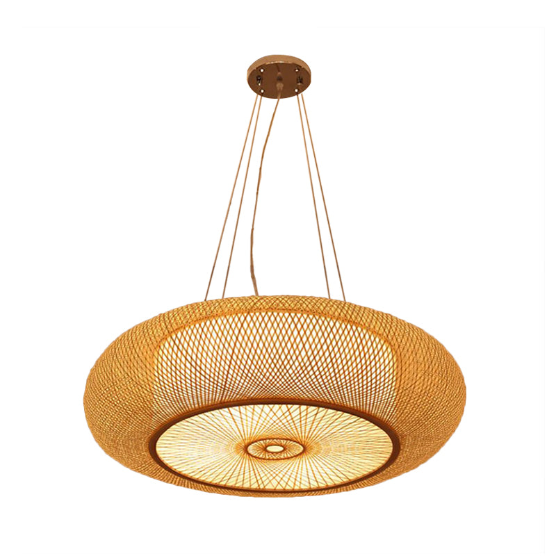 Curved Drum Pendant Lighting Tradition Bamboo 2/3 Bulbs 18"/23.5" Wide Wood Ceiling Hanging Light