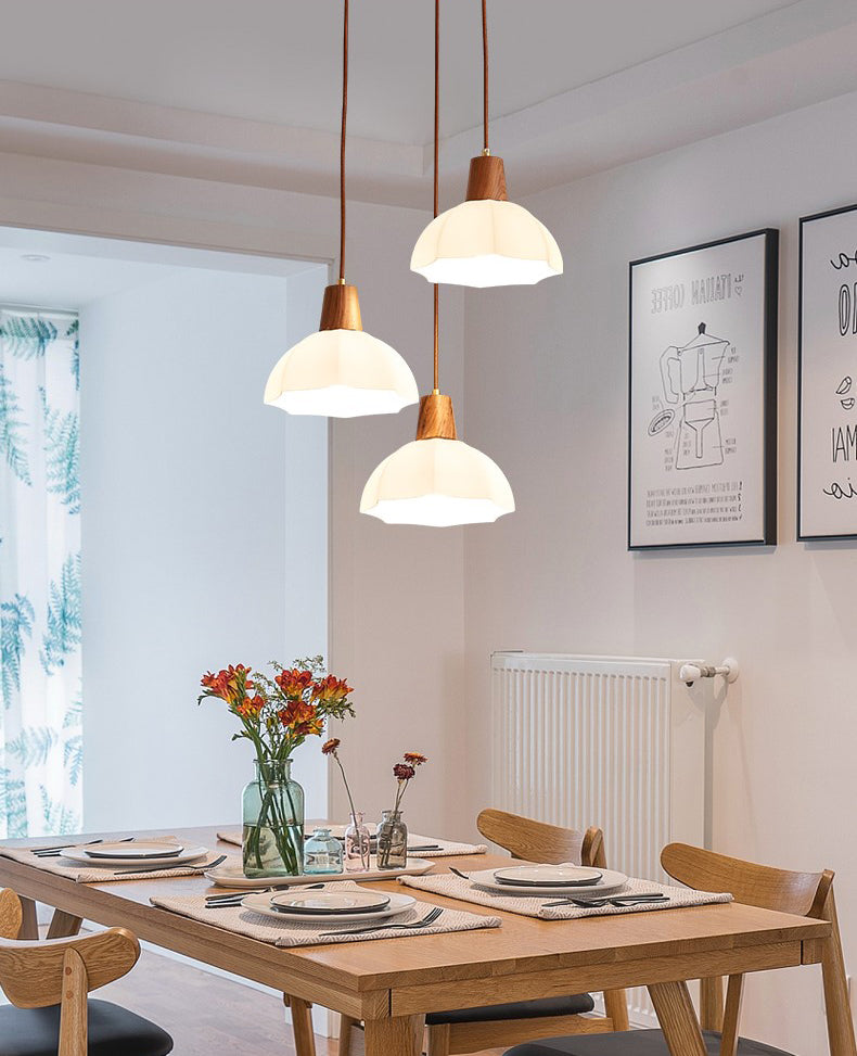 Plafond pendentif dôme Light de style contemporain en bois blanc d'éclairage pendentif blanc