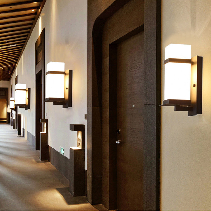 Industrial Style Cylinder Wall Sconce Lights White Glass Wall Sconce Lighting for Corridor