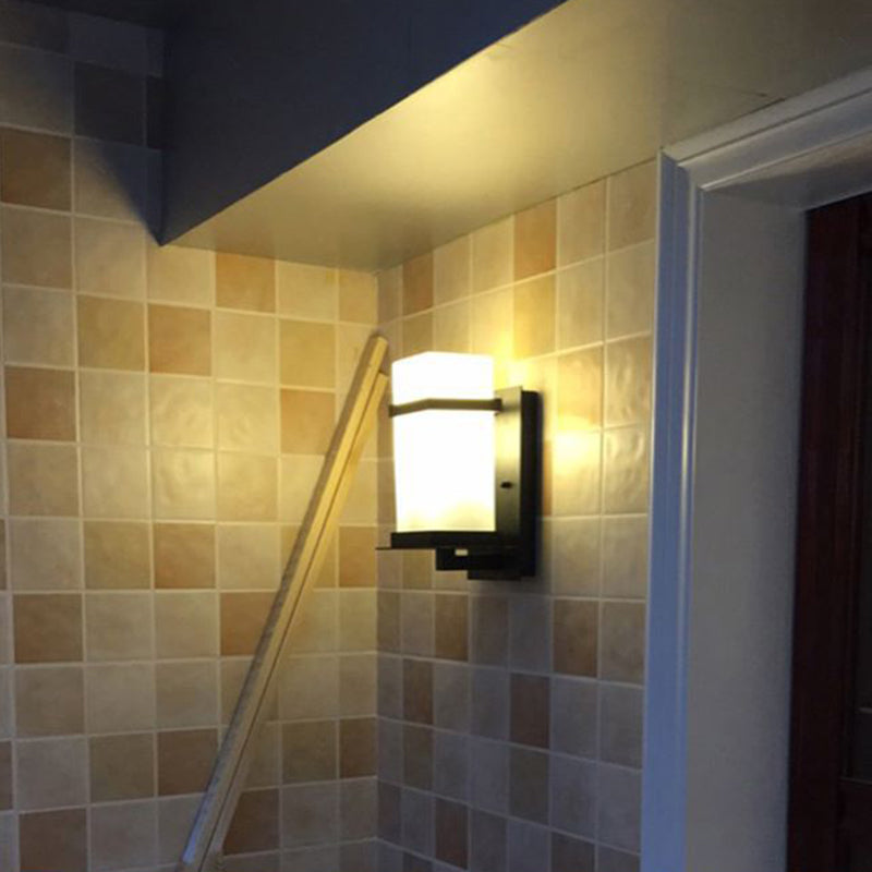 Industrial Style Cylinder Wall Sconce Lights White Glass Wall Sconce Lighting for Corridor