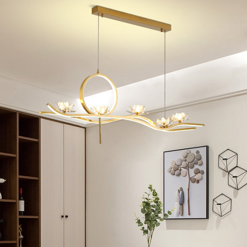 Luces colgantes colgantes de metal dorado lámparas colgantes lineales contemporáneas para comedor