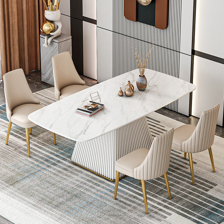 Glamouröser Esszimmer Set mit † Rechteck gesinterte Steindecke und Sockel Basis Essmöbel