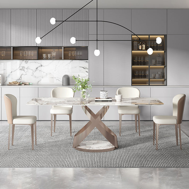 Modern Kitchen Dining Room Set with  Sintered Stone Top and Gold Base Dining Furniture