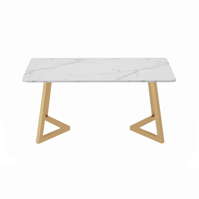 Juego de mesa de comedor de piedra sinterizada escandinava con mesa rectangular y base de comedor para el hogar de la base de metal