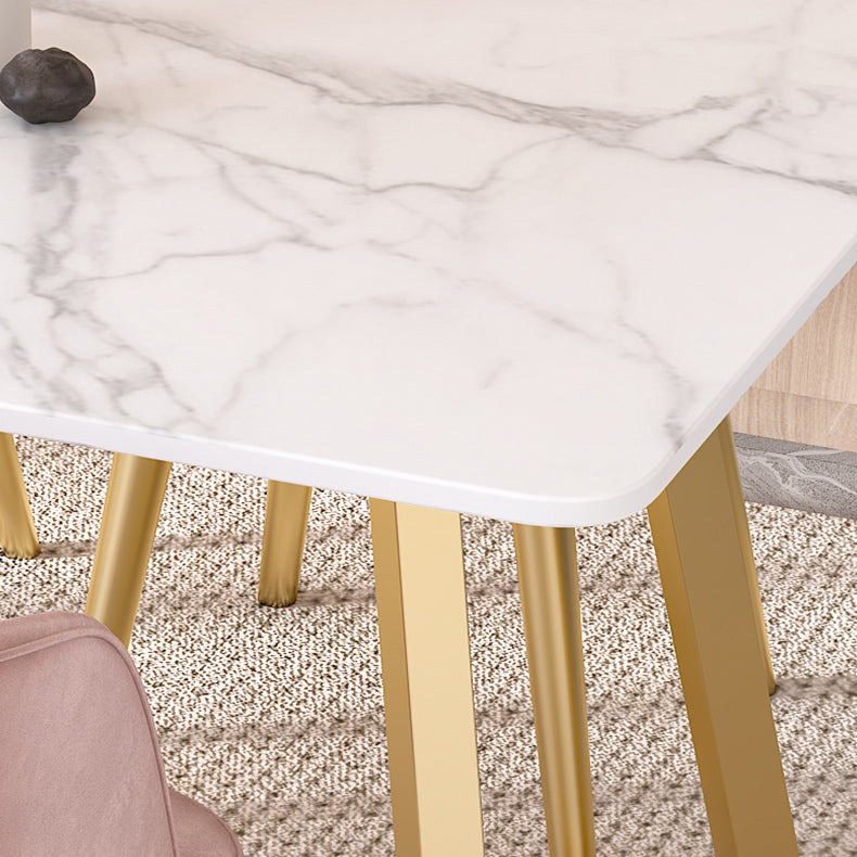 Juego de mesa de comedor de piedra sinterizada escandinava con mesa rectangular y base de comedor para el hogar de la base de metal